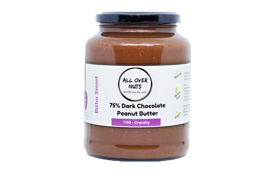 All Over Nuts 75% Dark Chocolate Peanut Butter Crunchy  Glass Jar  1 kilogram